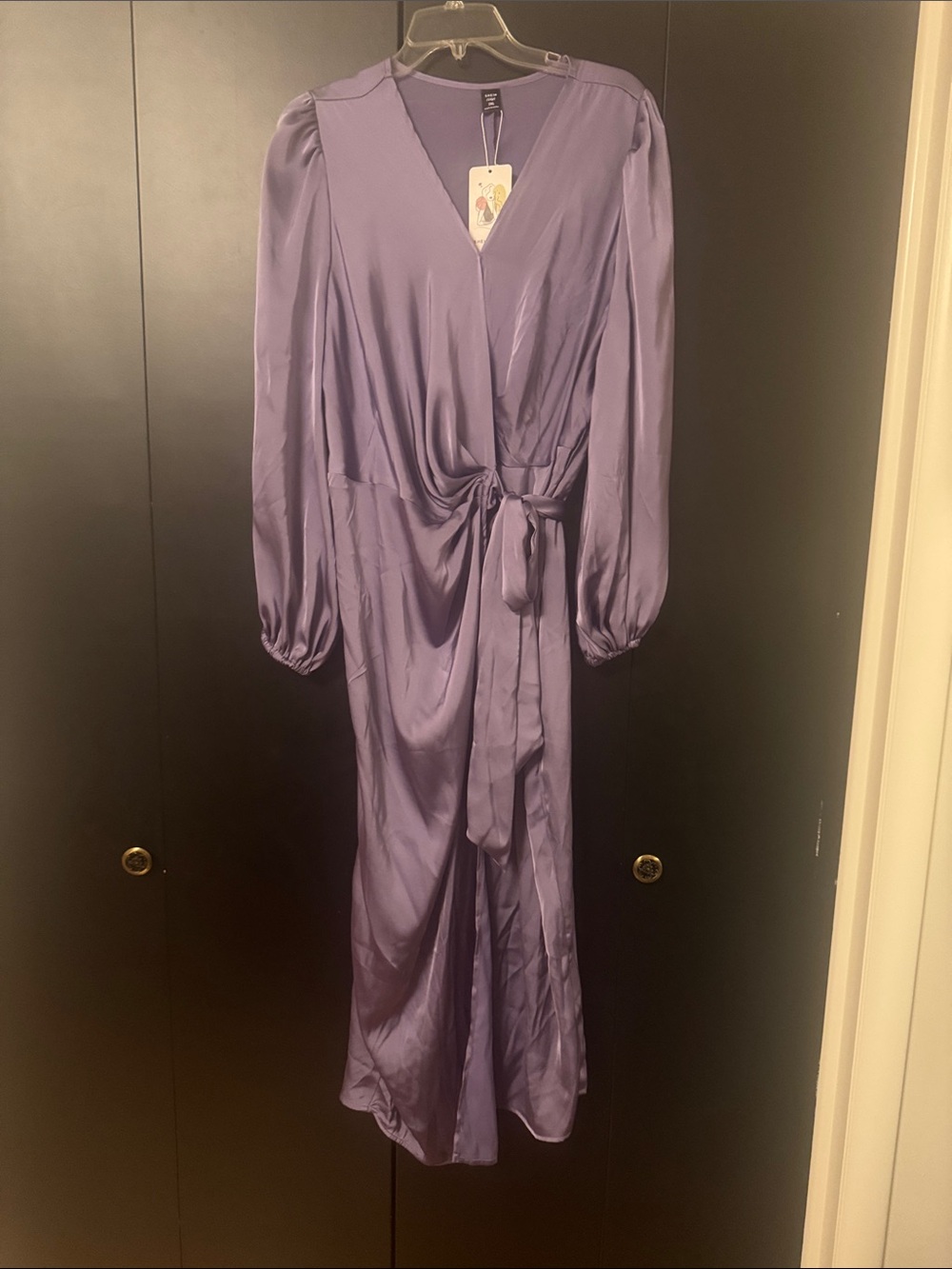 SHEIN Lavender Satin Wrap Maxi Dress with Tie Waist - Picture 1 of 4